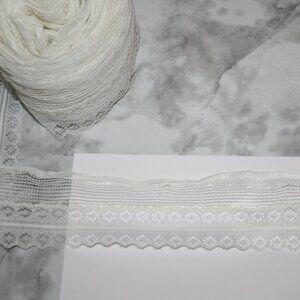 FLAT LACE #1453 - White Floral Double Row Mesh Scallop Edge 7 yds 1 1/2 wide